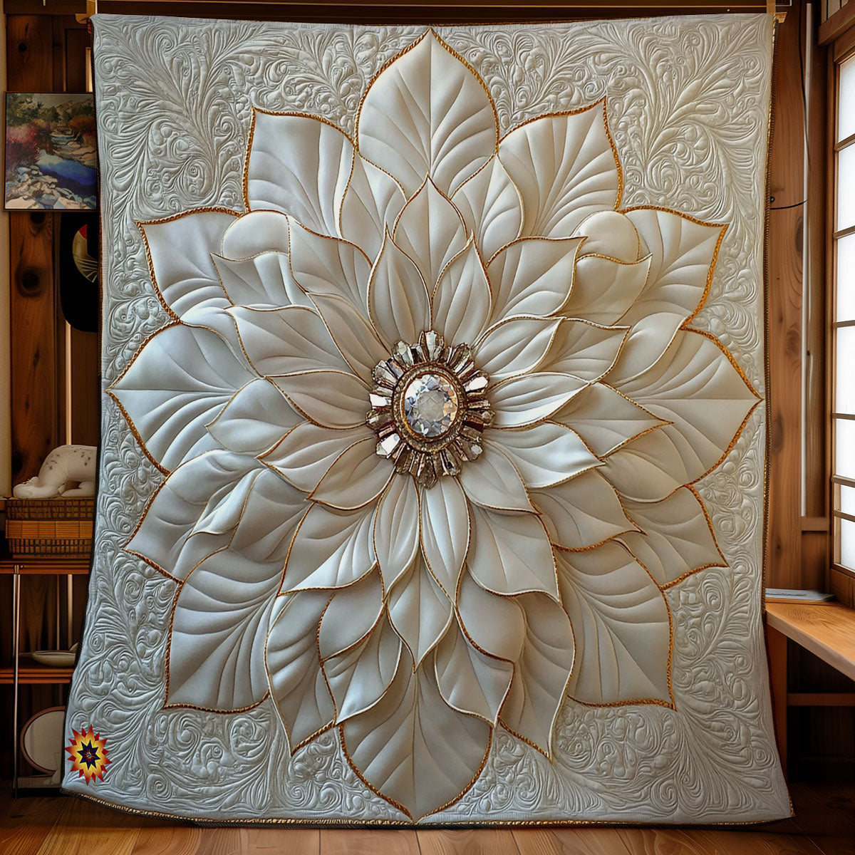 Gemstone White Flower WY0212045CL Quilt