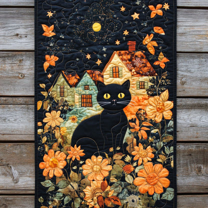 Cat In Garden Nigh WY2802037CL Quilted Table Runner