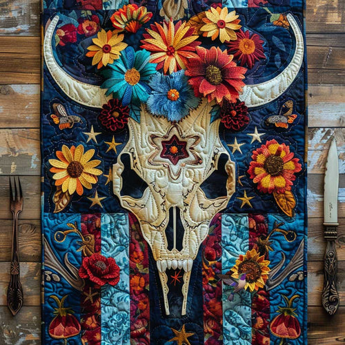 Vintage Bull Skull WN3010086CL Quilted Table Runner