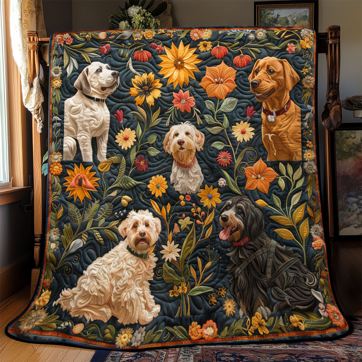 Dog Flower YR18912001CL Quilt