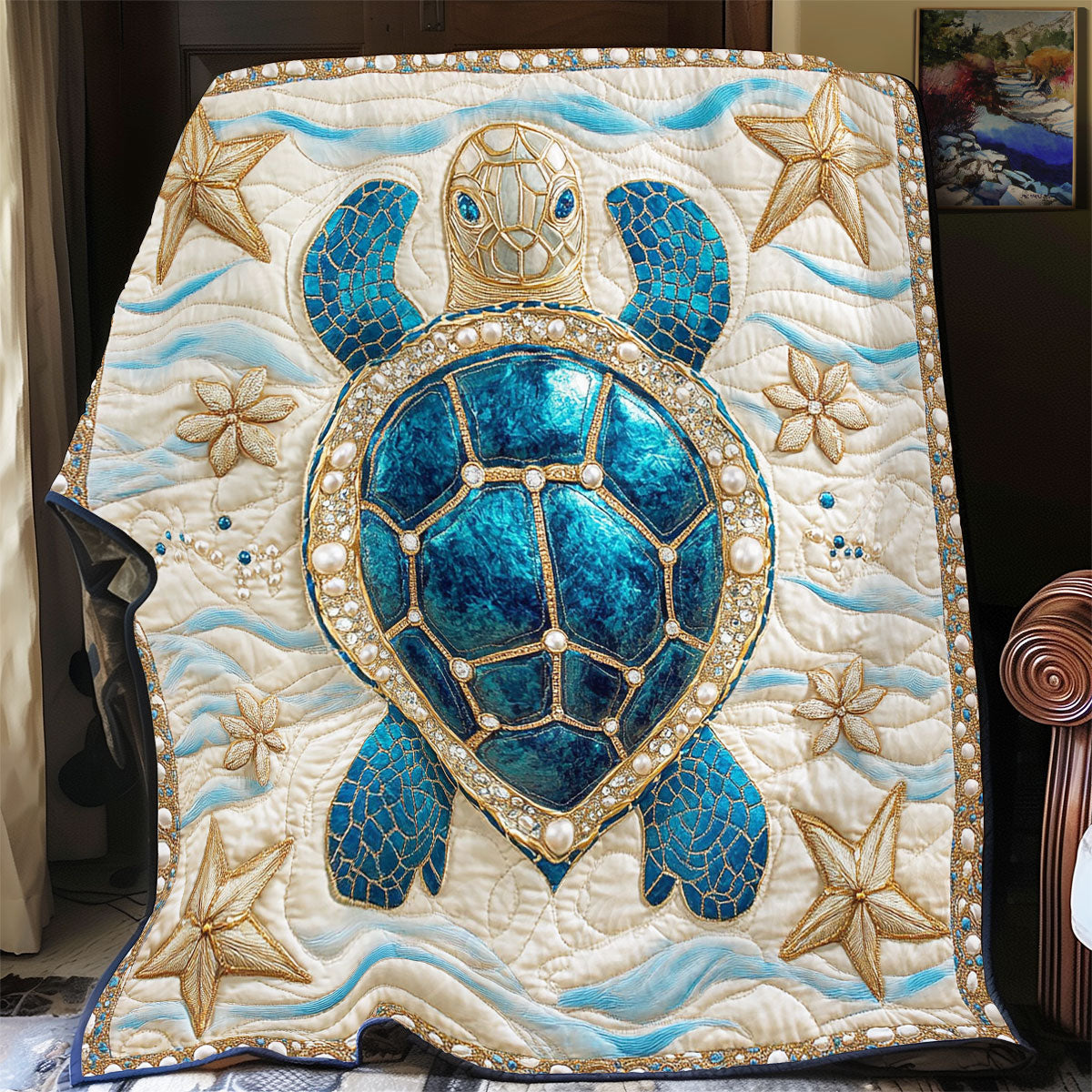 Teal Gemstone Turtle WY2702119CL Quilt