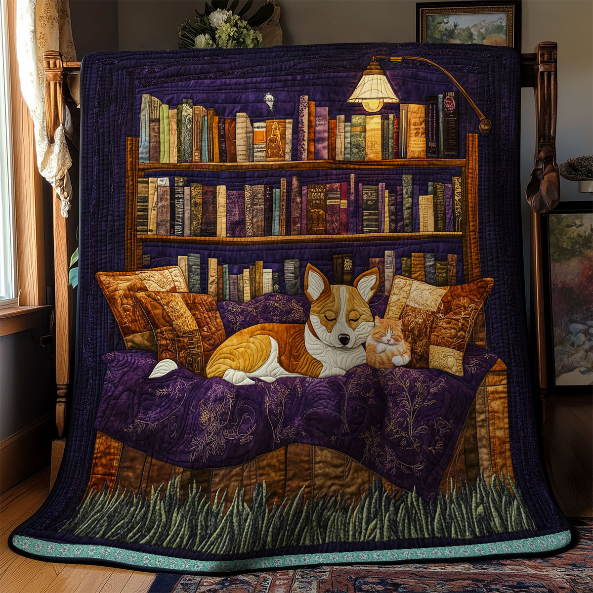 Corgi Book Nook Nap WN0310032CL Quilt