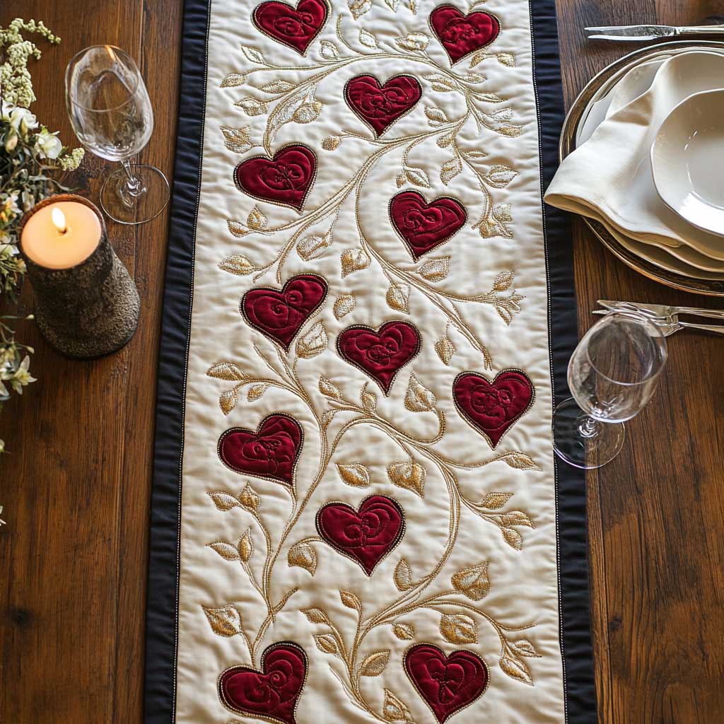 Heart Vine WP3012041CL Quilted Table Runner