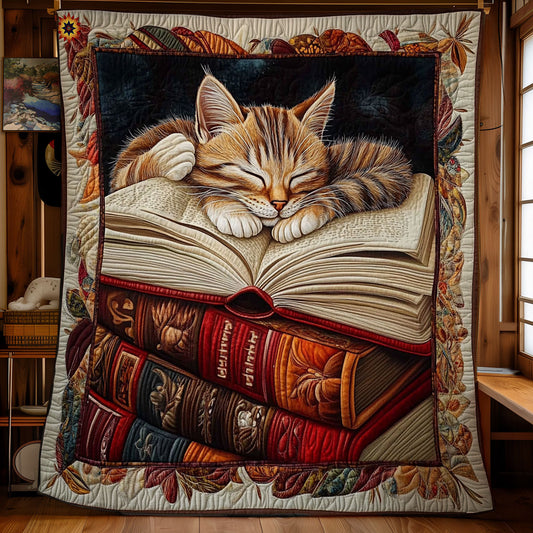 Sleeping Cat In Book WY1312028CL Quilt