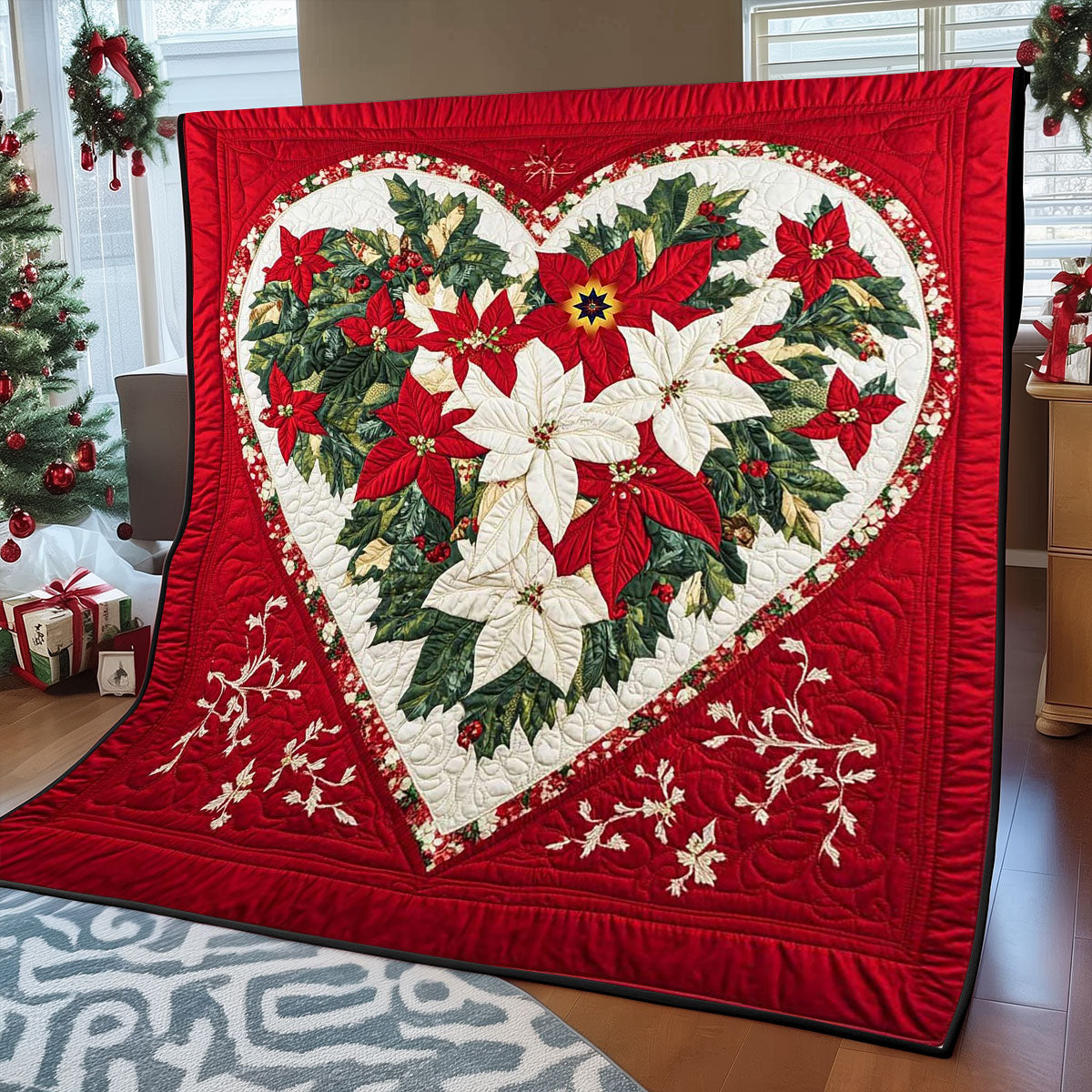 Christmas Poinsettia Heart WP1012032CL Quilt