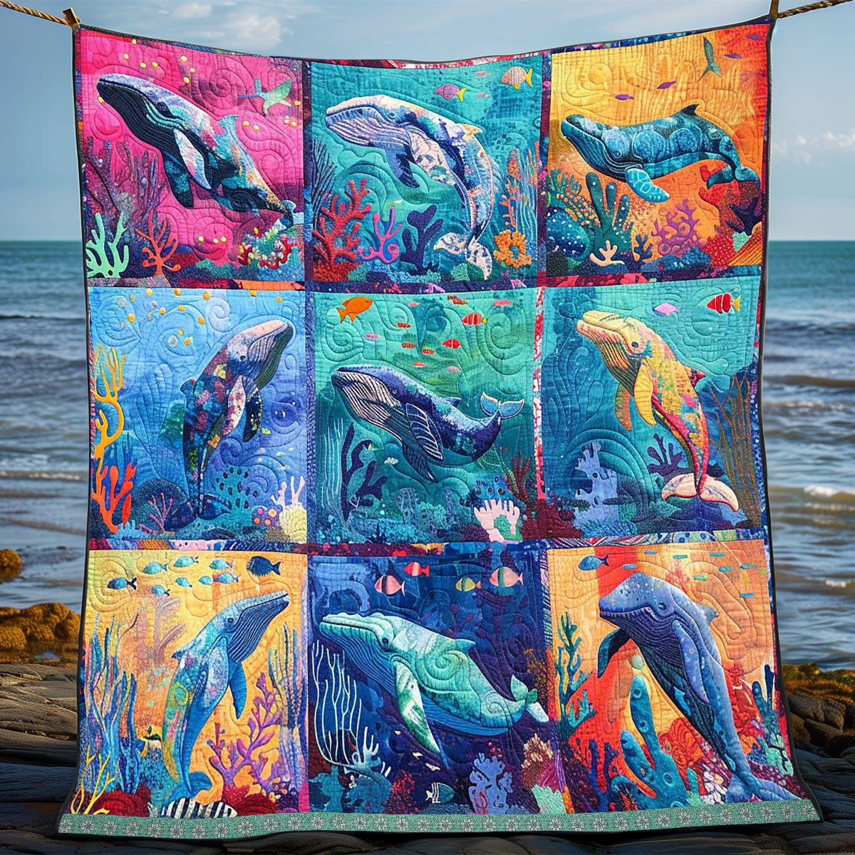 Vibrant Colorful Whale Collection WP0409054CL Quilt