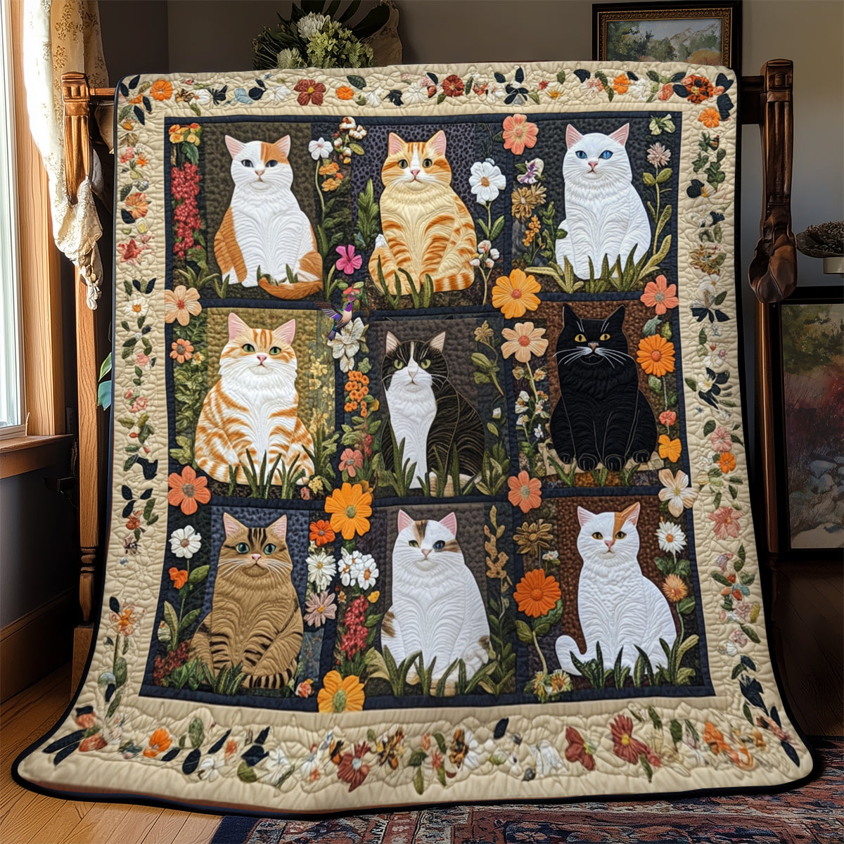 Cat Breeds Flower YR1911001CL Quilt