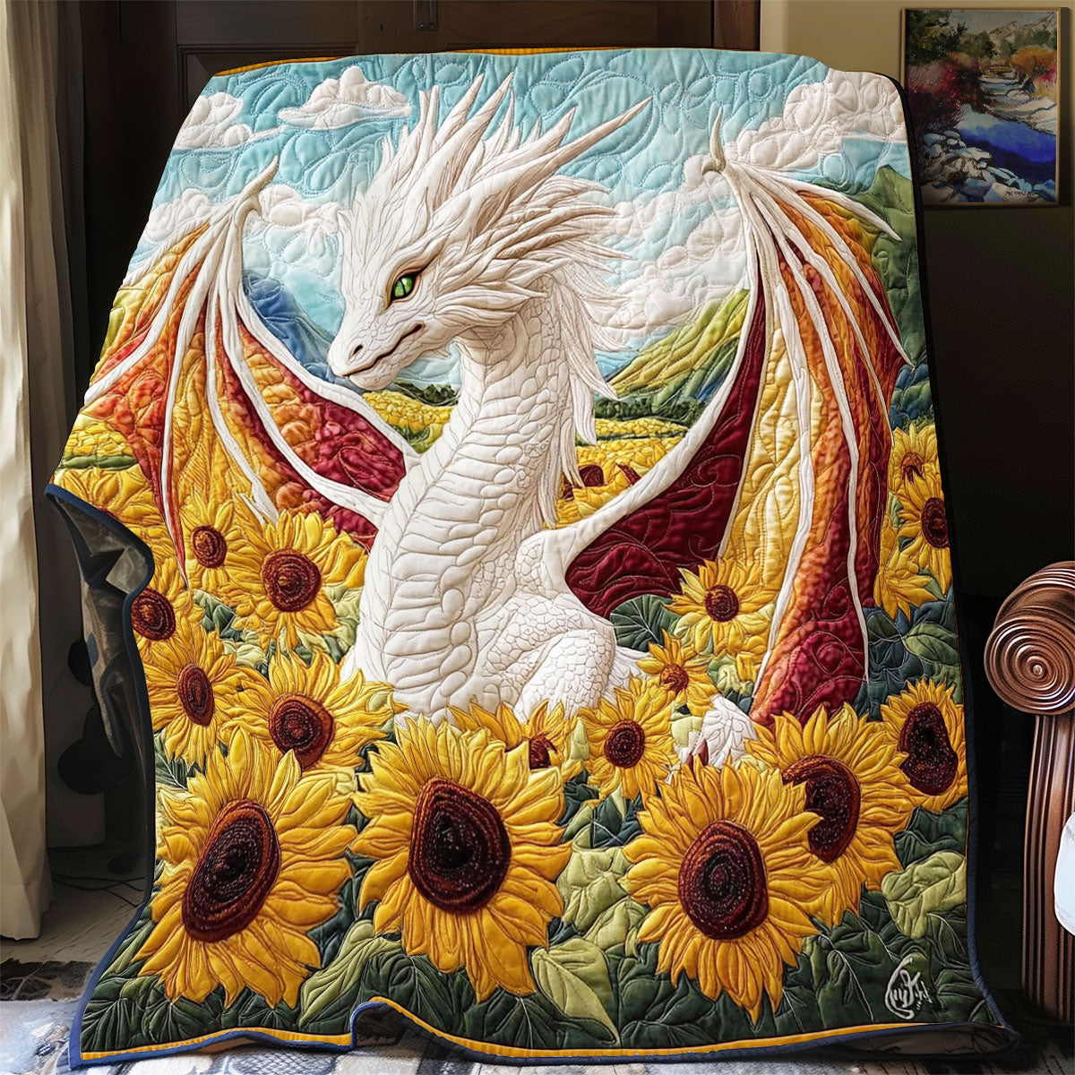 White Dragon Sunflower WY0202085CL Quilt