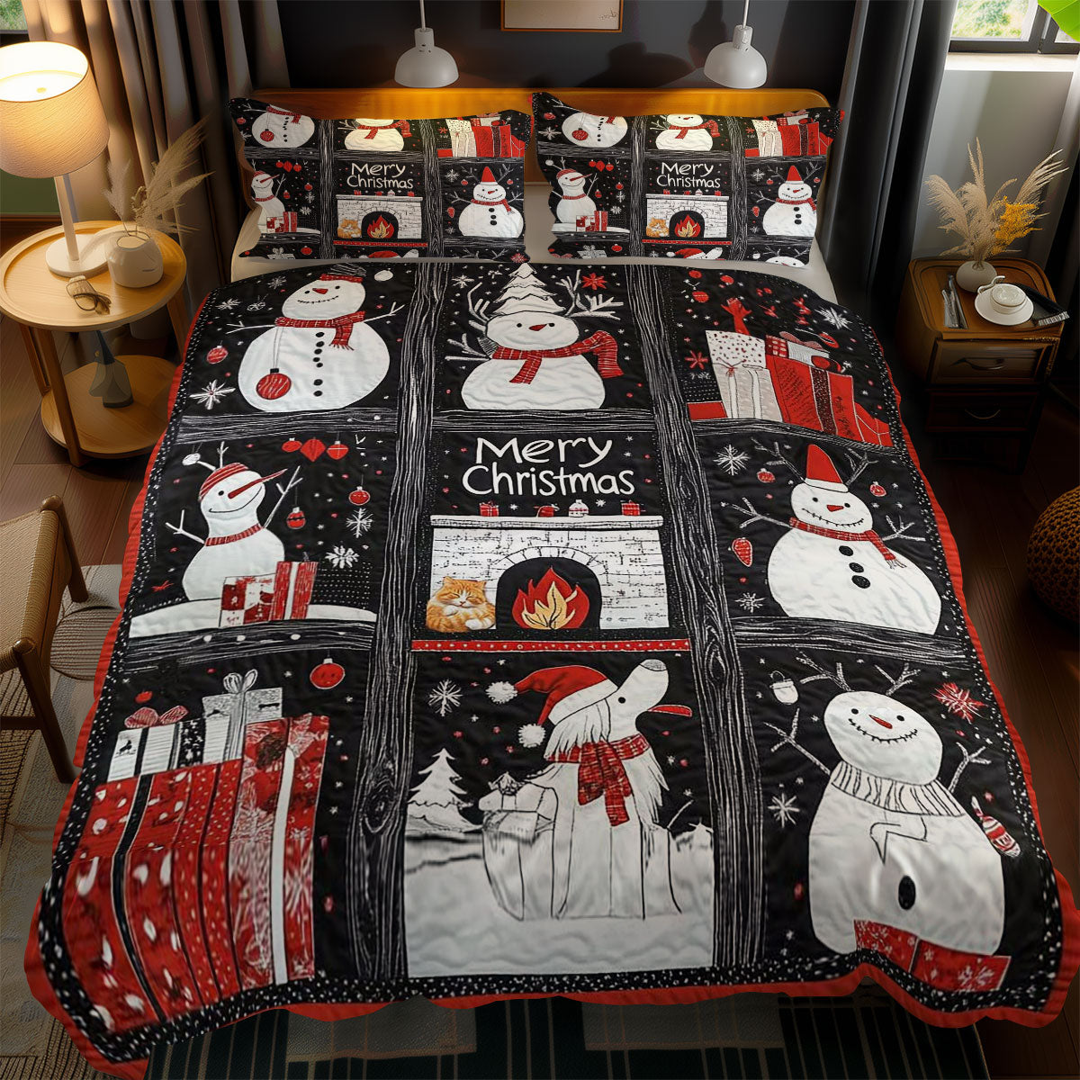 Frosty Black And White Christmas WN1010127CL Duvet Cover Set
