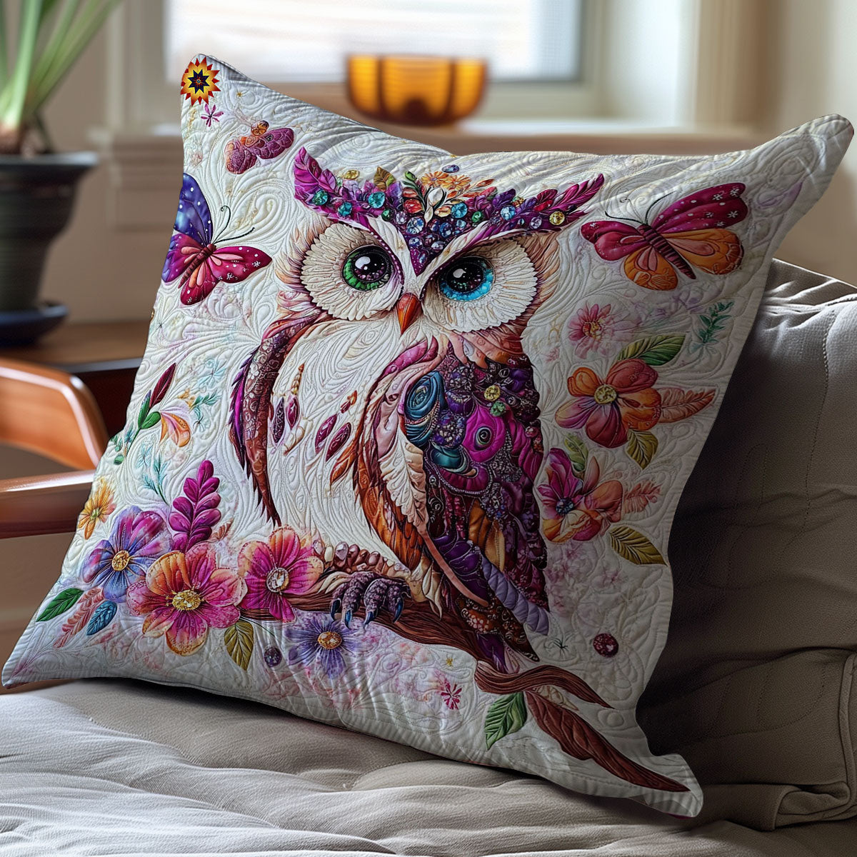 Flower Owl WY0912076CL Quilt Pillow Case