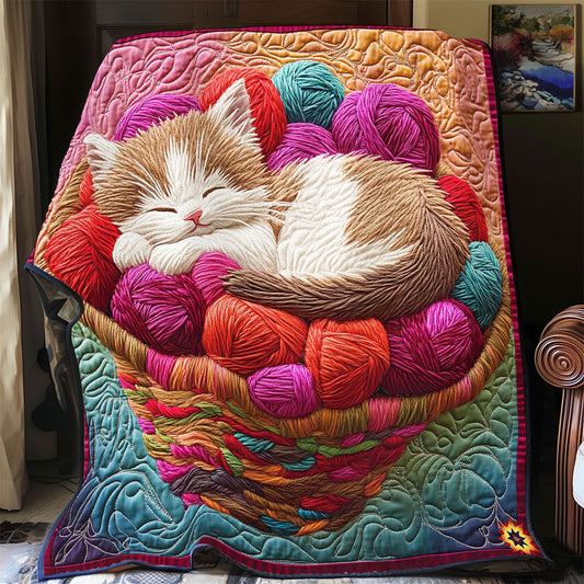 Kitten In Yarn Basket WY2312036CL Quilt