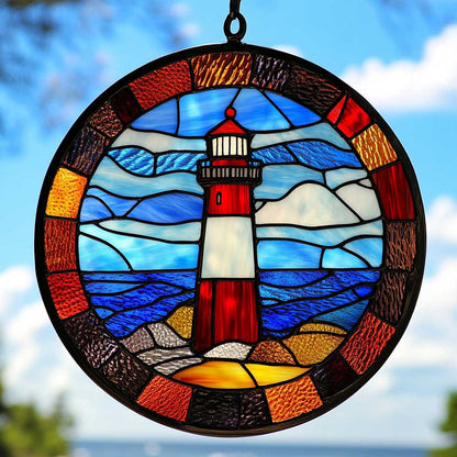 Lighthouse WJ2809042CL Stained Glass Suncatcher