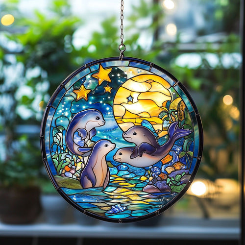 Sea Lion WJ1410039CL Stained Glass Suncatcher