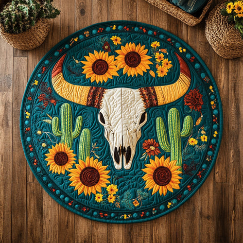 Western Bloom Skull WY1703084CL Quilted Round Mat