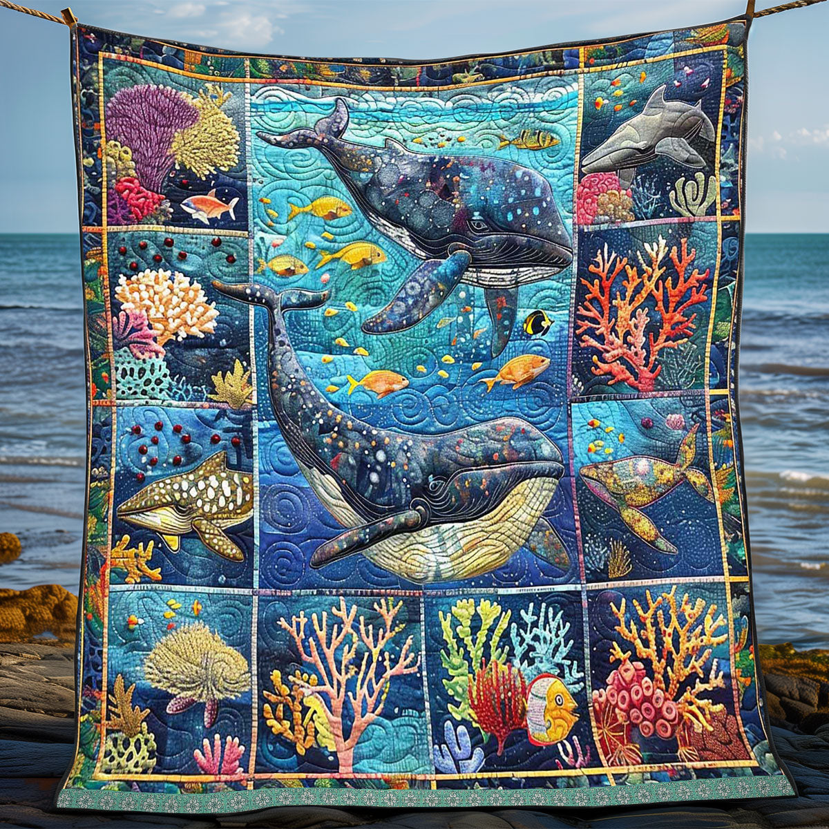 Coral Whale Patchwork WP0509009CL Quilt