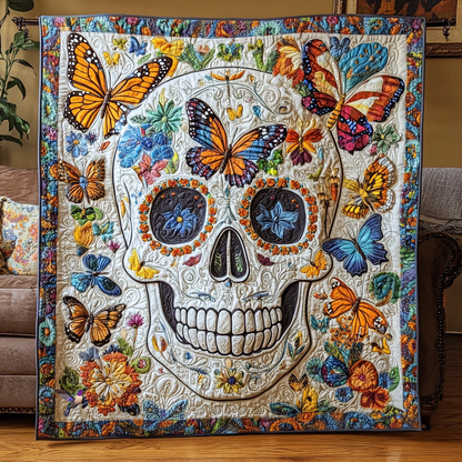 White Flowers Skull WY2210002CL Quilt