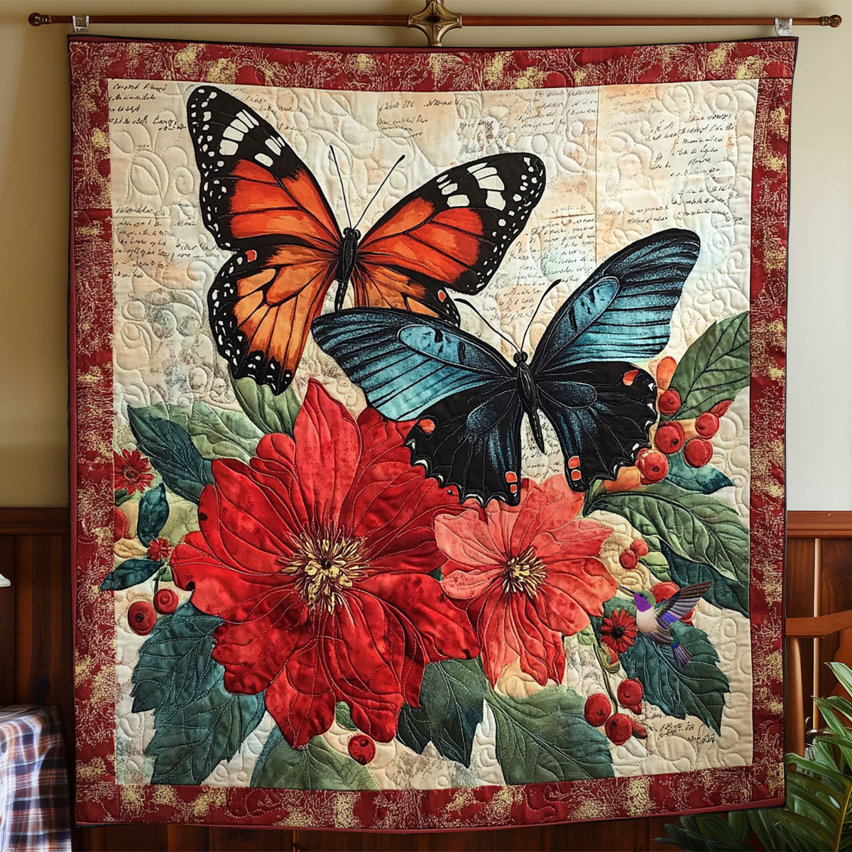 Red Flower Butterfly WY2511034CL Quilt