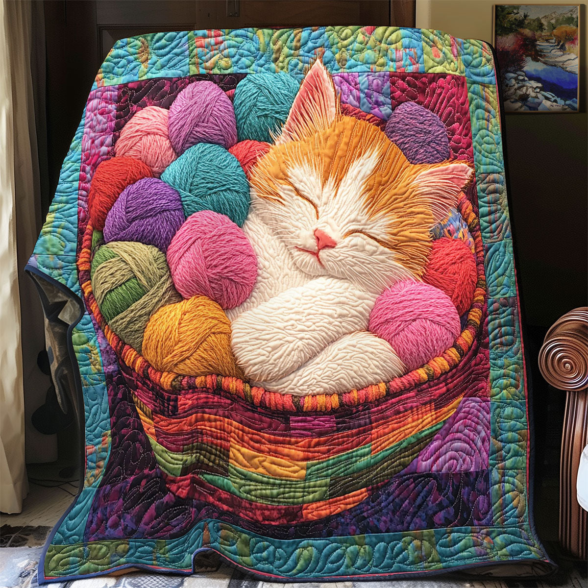 Sleeping Kitten In Yarn WY1912055CL Quilt