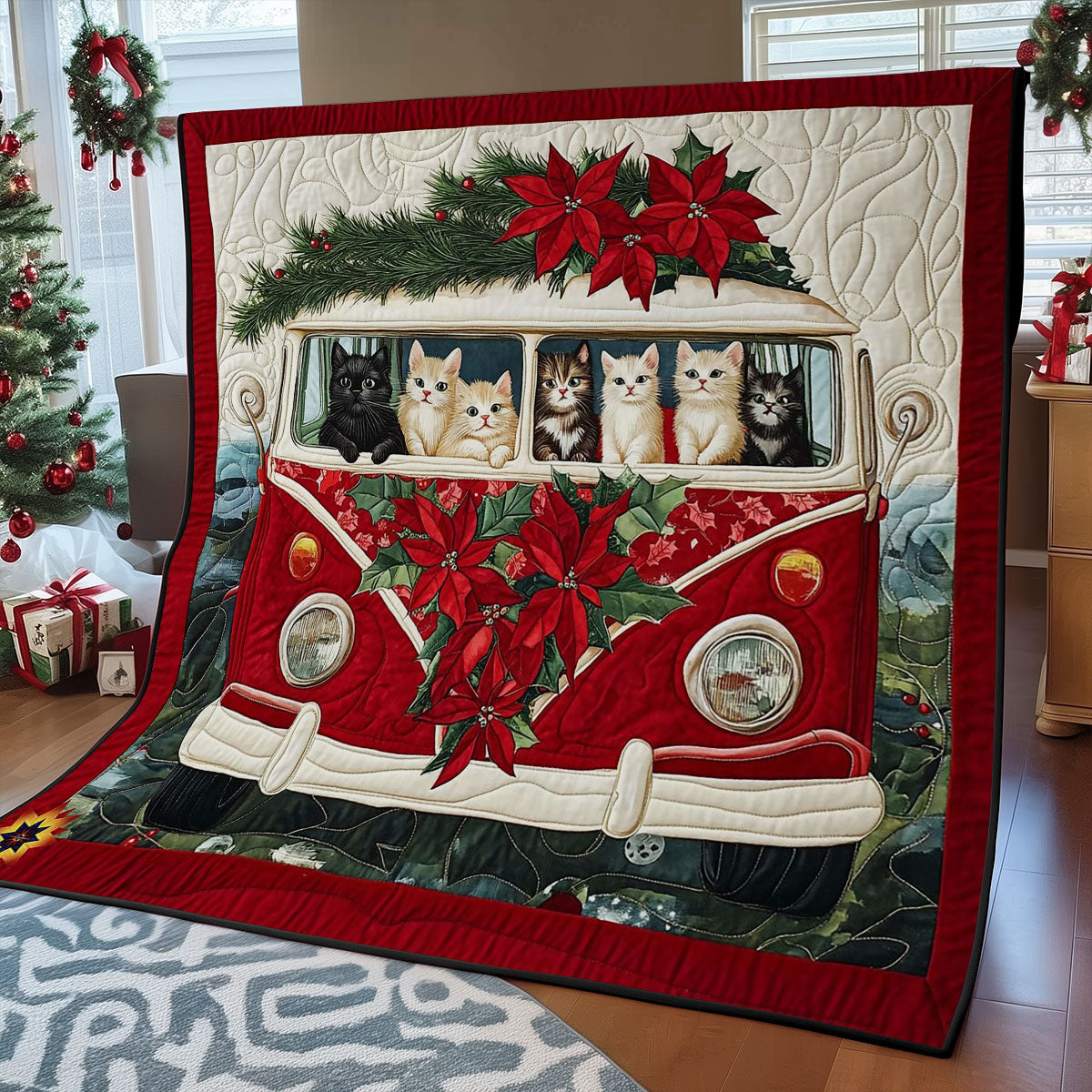 Poinsettia Van Cat WY0912024CL Quilt