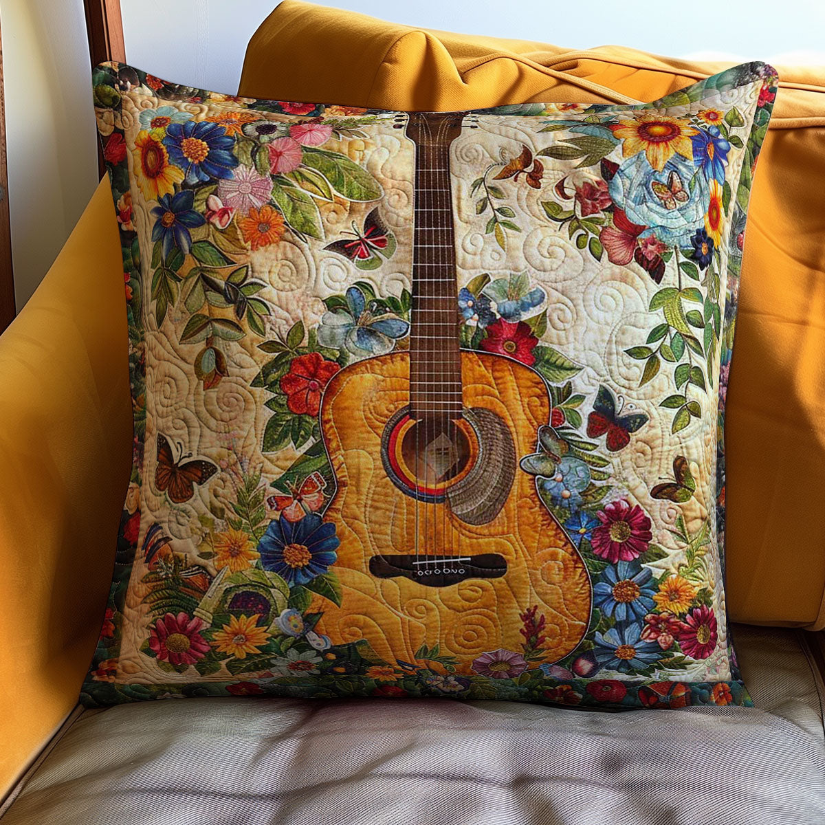 Flower Guitar WJ1109038CL Quilt Pillow Case