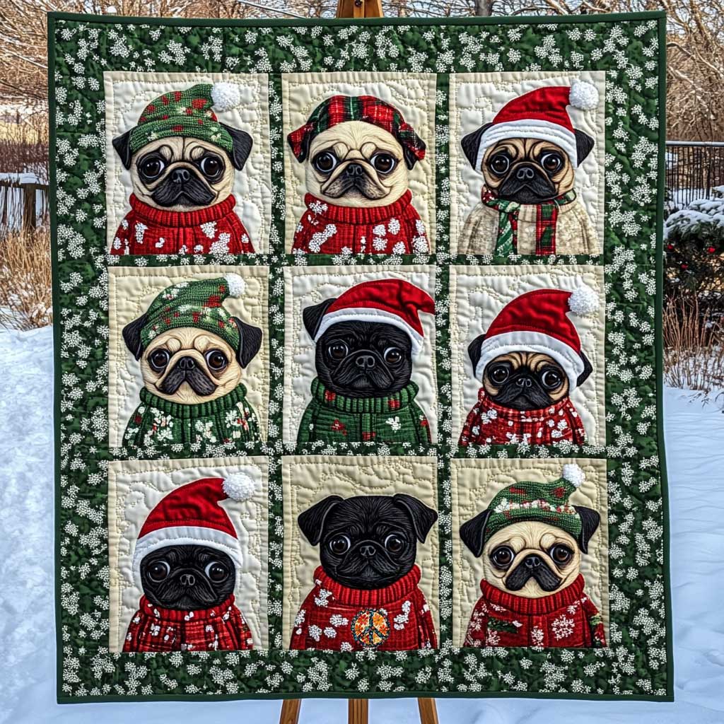 Dog Pug Snow Day WN0710034CL Quilt