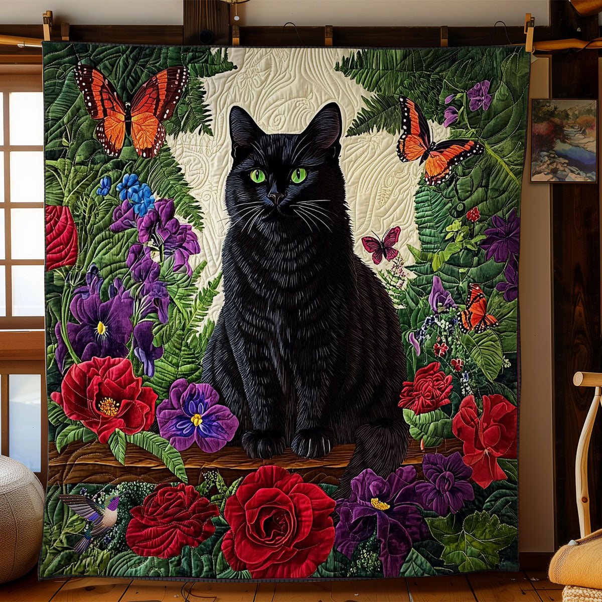 Black Cat In Garden WY2512003CL Quilt