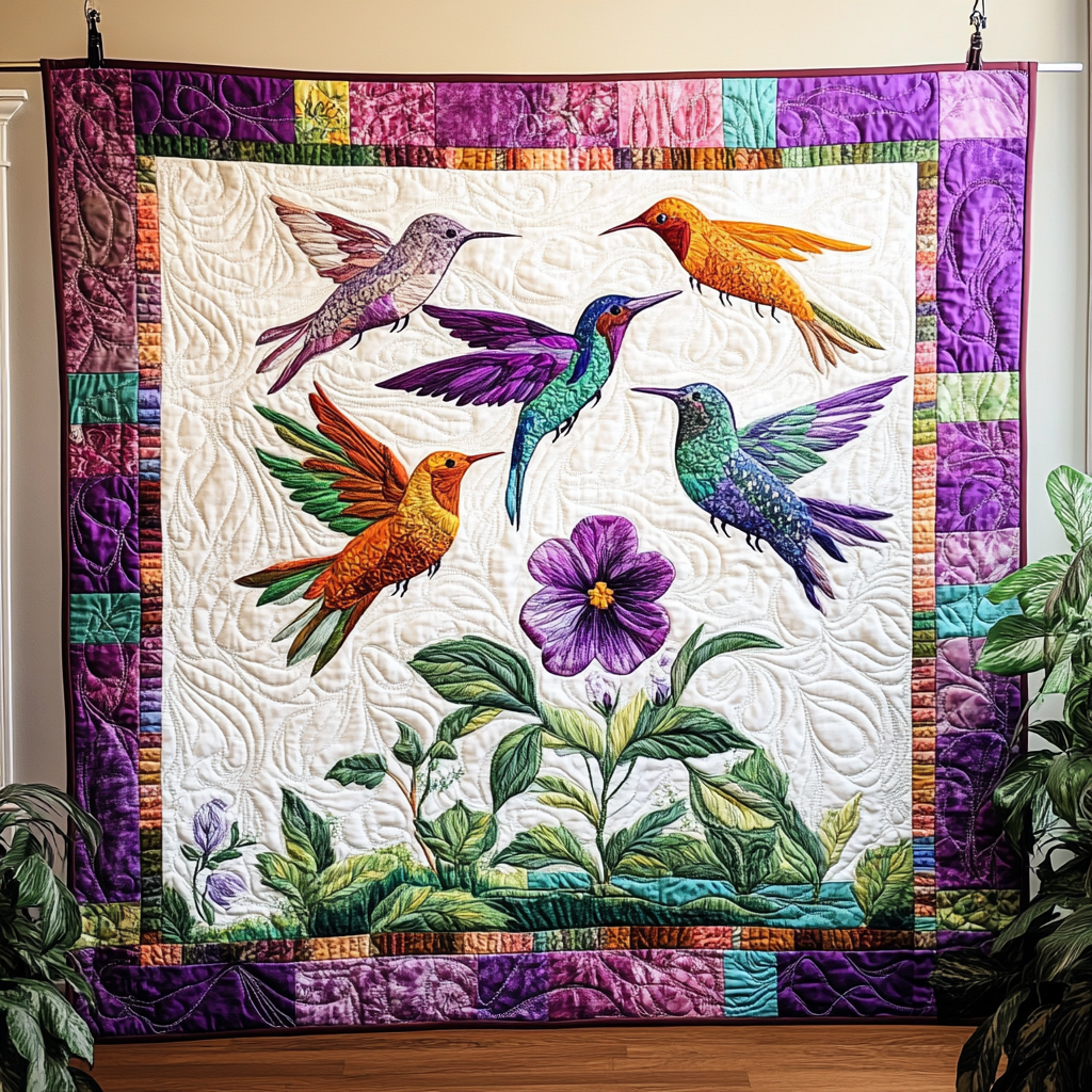Hummingbird Floral Purple WN2309044CL Quilt