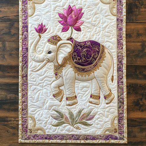 Lotus White Elephant WY2802091CL Quilted Table Runner