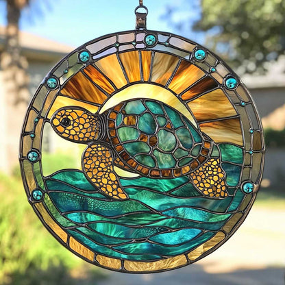 Serene Turtle WN2211079CL Stained Glass Suncatcher