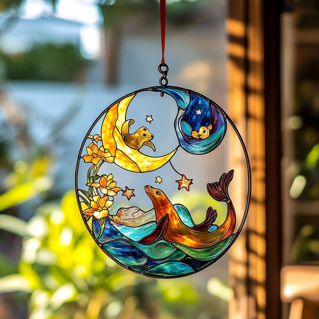 Sea Lion WJ1510041CL Stained Glass Suncatcher