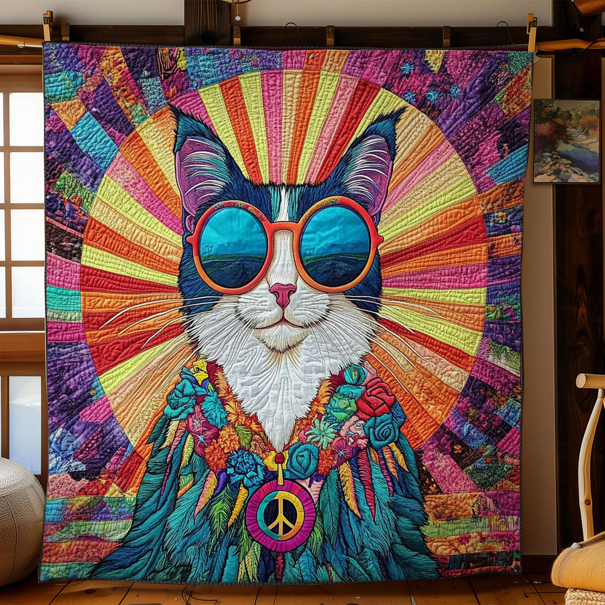 Hippie Cat Abstract WY0801031CL Quilt