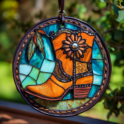 Cowboy Boot WU0111050CL Stained Glass Suncatcher