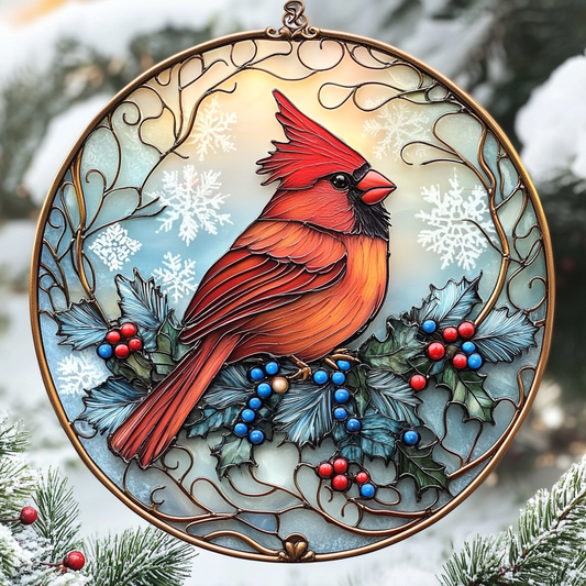 Winter Cardinal WN0611102CL Stained Glass Suncatcher