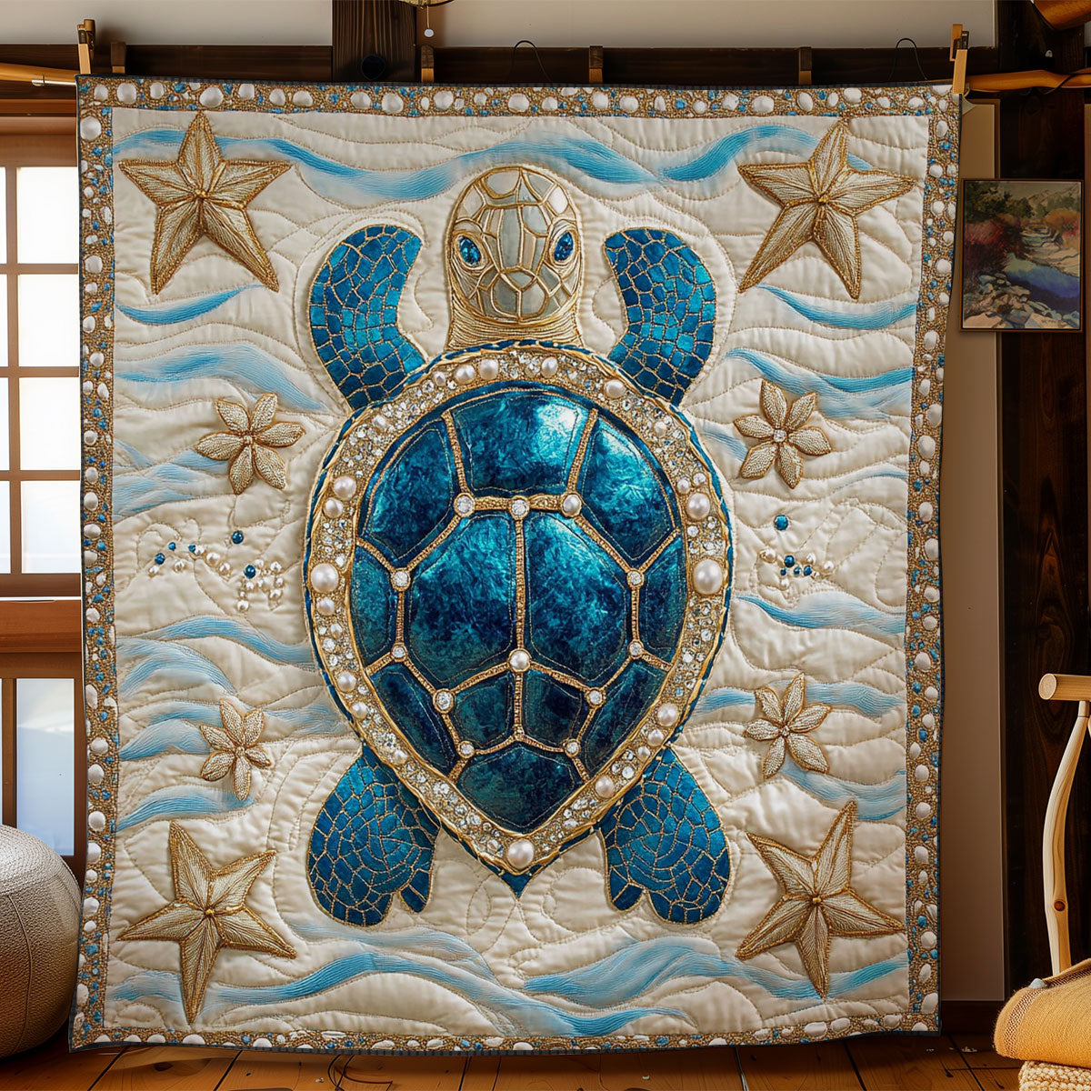Teal Gemstone Turtle WY2702119CL Quilt
