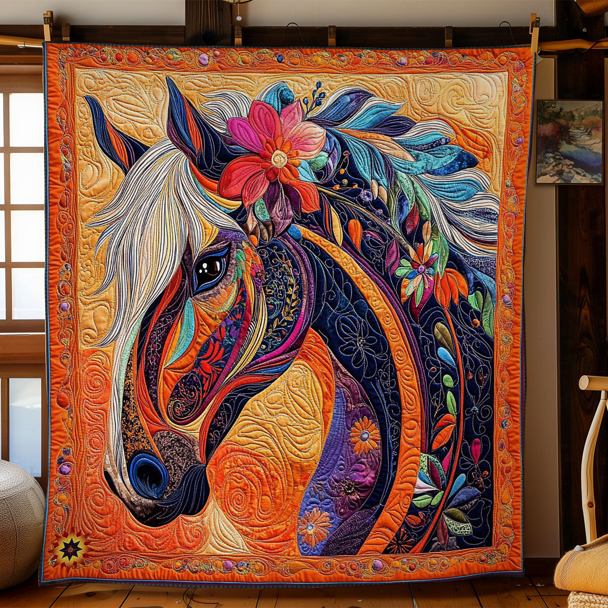 Flower Pathwork Horse WY1112007CL Quilt