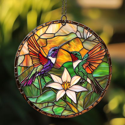 Love Hummingbirds XR0410017CL Stained Glass Suncatcher