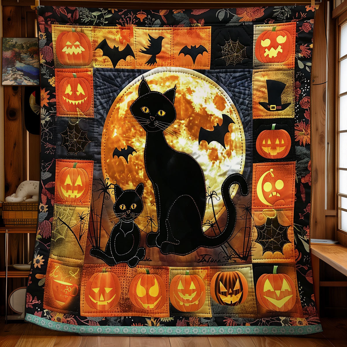 Halloween Cat And Pumpkin WN1309054CL Quilt