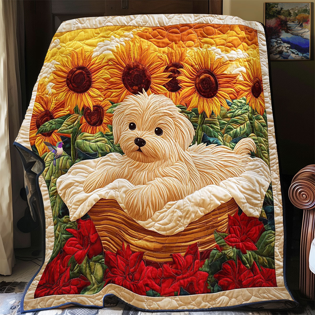 Sunflower Puppy WY0312060CL Quilt