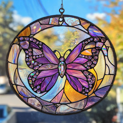 Purple Butterfly WJ0111037CL Stained Glass Suncatcher