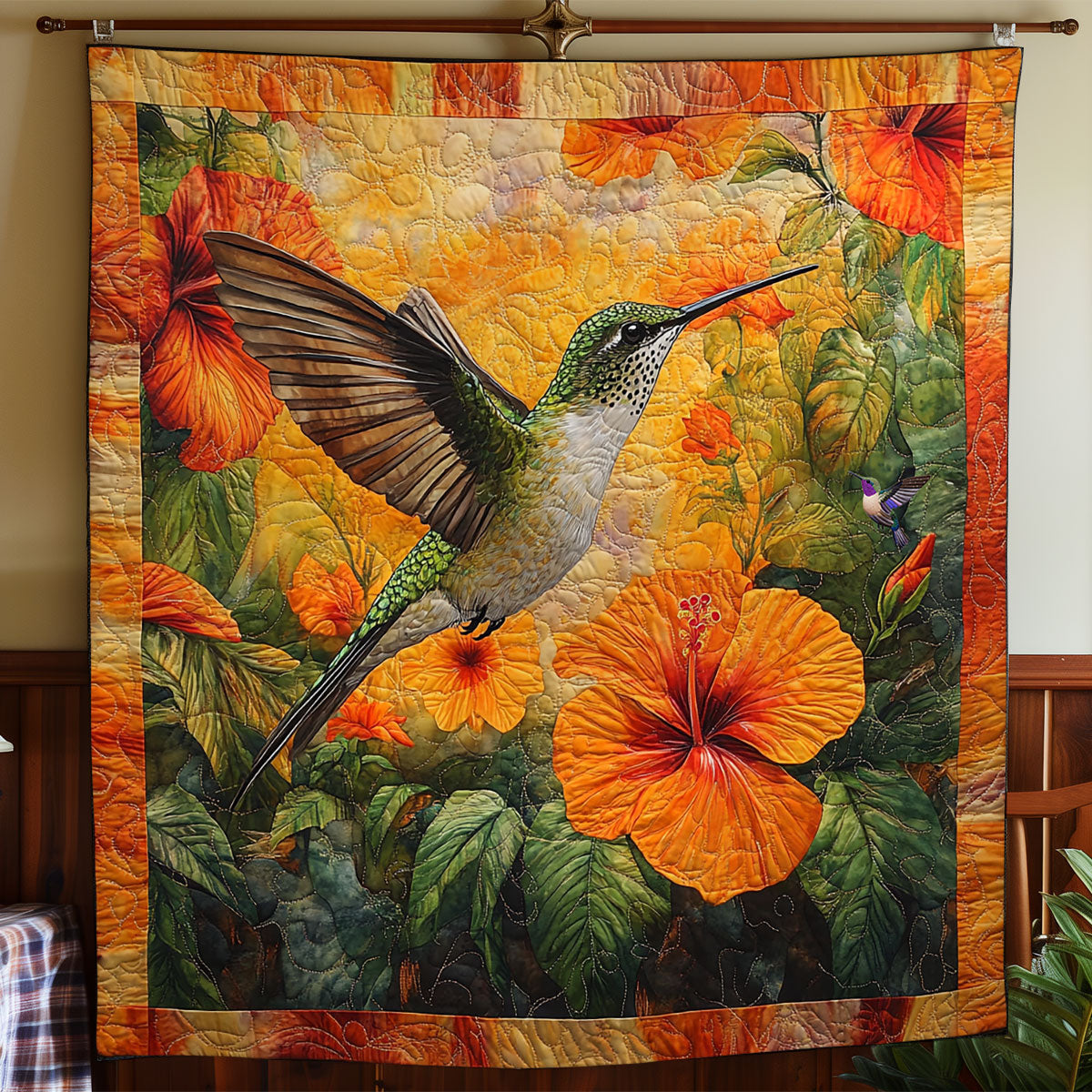 Hibiscus And Hummingbird WY2110025CL Quilt