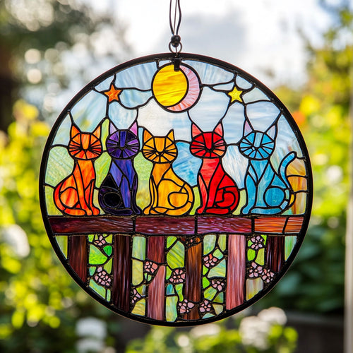 Colorful Cat In Garden WY2202114CL Suncatcher