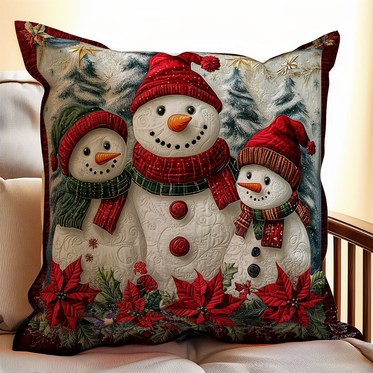 Poinsettia Snowman WY2911067CL Quilt Pillow Case