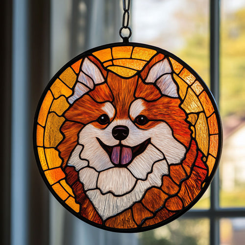 Cute Pomeranian WJ2410038CL Stained Glass Suncatcher