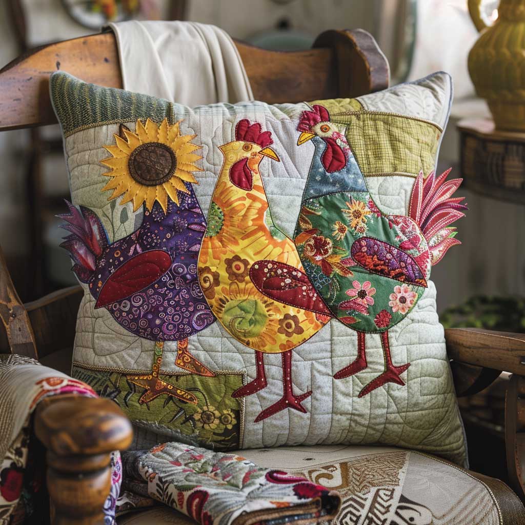 Fabric Sunflower Chickens XR2307005CL Quilt Pillow Case