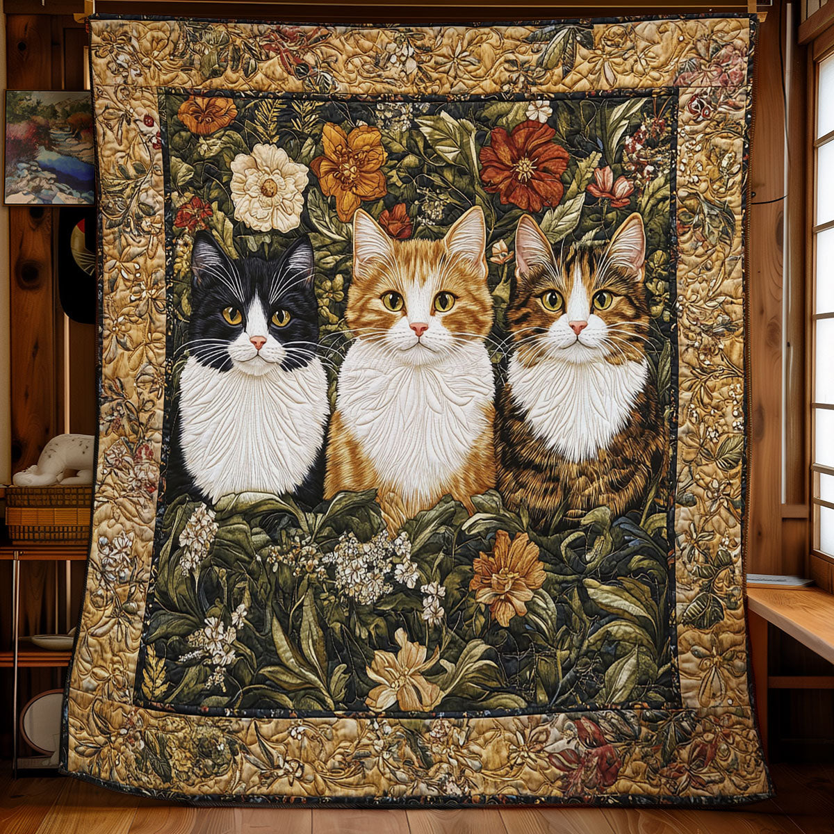 Pretty Cat In Garden WY2001013CL Quilt