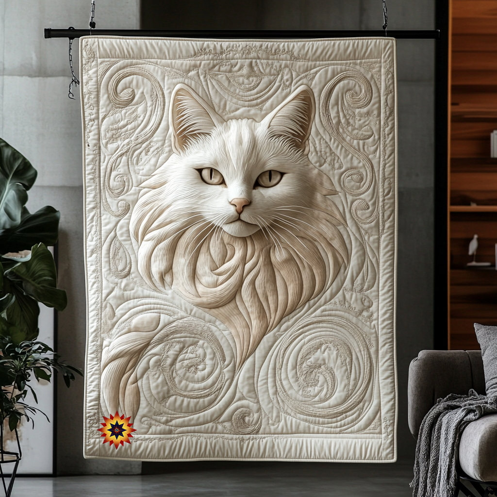 Majestic White Cat YR2312009CL Quilt