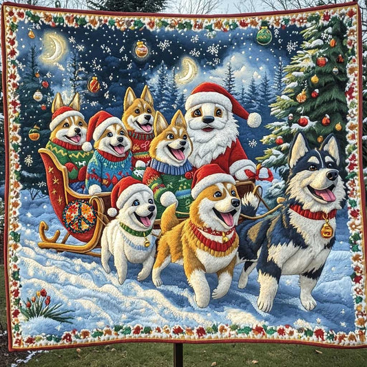 Corgi And Husky Merry Sleigh WN1010065CL Quilt