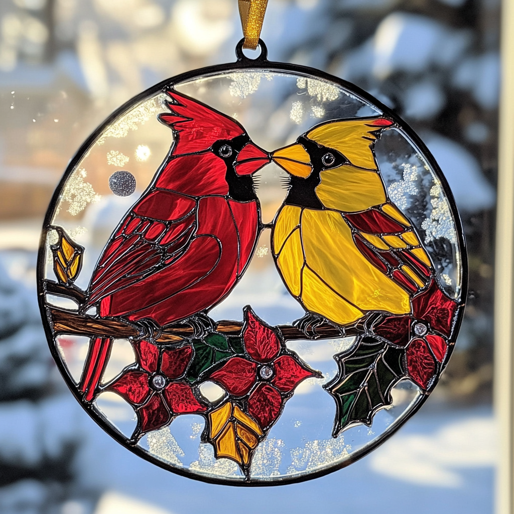 Couple Cardinal XR0410002CL Stained Glass Suncatcher