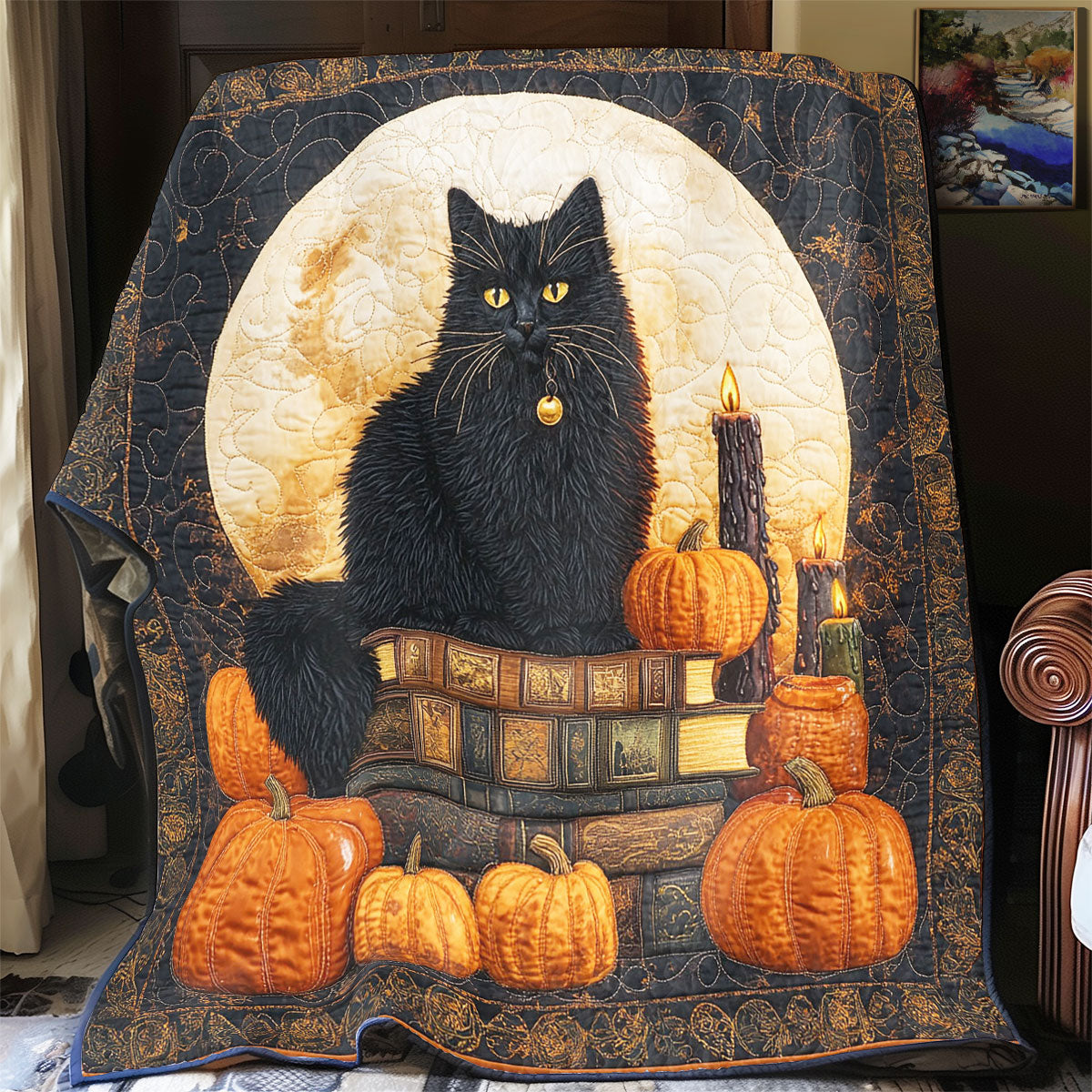 Mystic Pumpkin Cat CW2207026CL Quilt