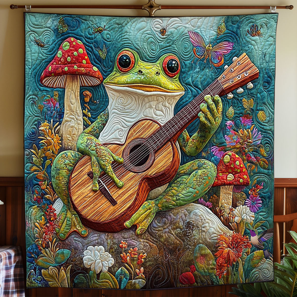 Frog Playing Guitar WY2311028CL Quilt